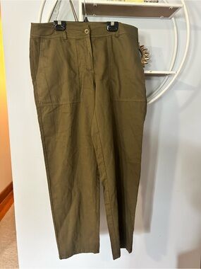 EILEEN FISHER Women’s 10 Green 100% Organic Cotton Twill Pants